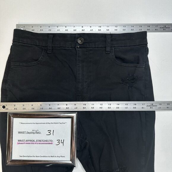 American Eagle Jeans 12 Long Curvy Hi Rise Jegging Next Level Black Distressed - Picture 7 of 12